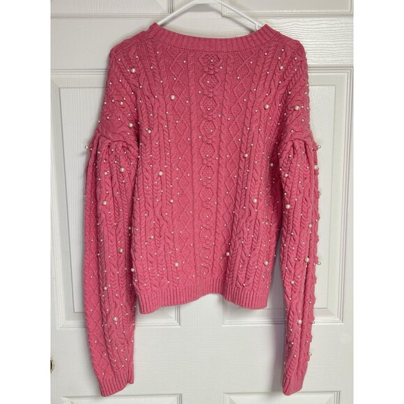 Something Navy Women's Sweater Shelby pearl cable knit Pink S/M Retail $185 - Picture 1 of 6